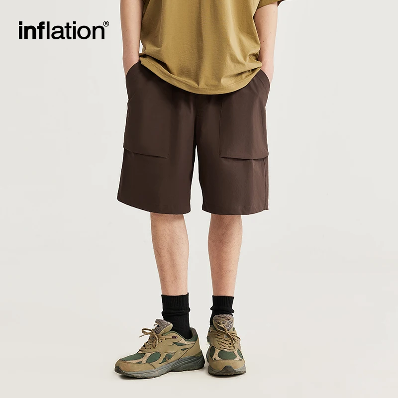 INFLATION Elastic Sports Shorts Men Summer Lightweight Large Pockets Cargo Shorts Plus Size