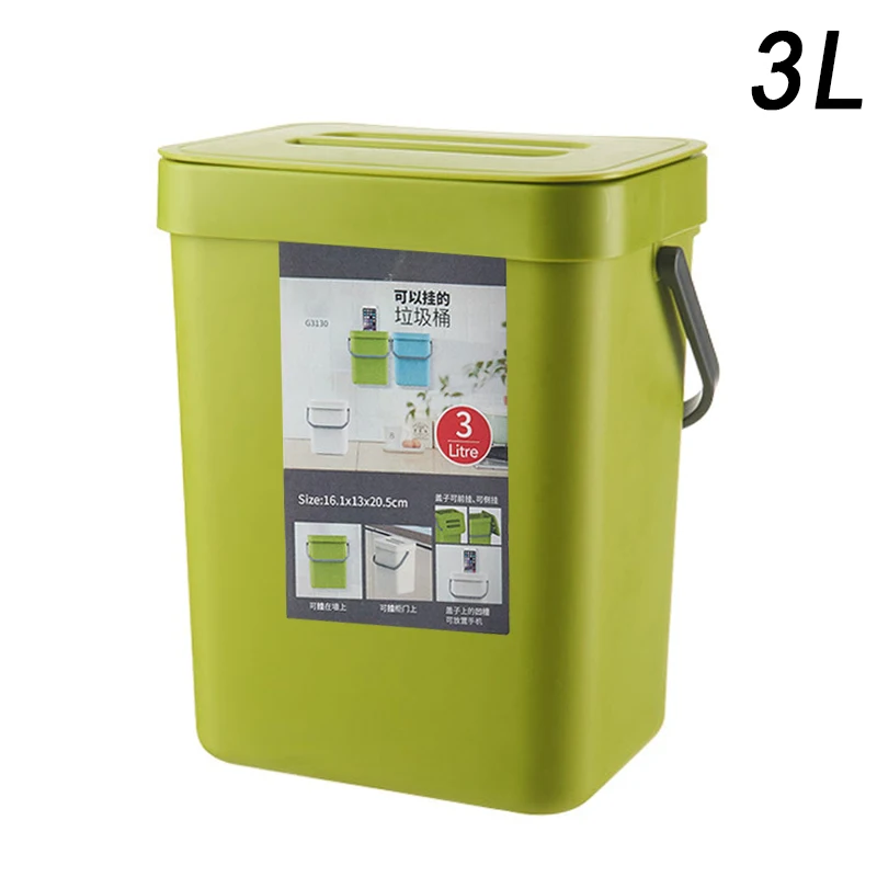 Kitchen Hanging Type Trash Can Home Bedroom Bathroom Wall-mounted Plastic Square Garbage Can Wall-mounted handle lid  convenient