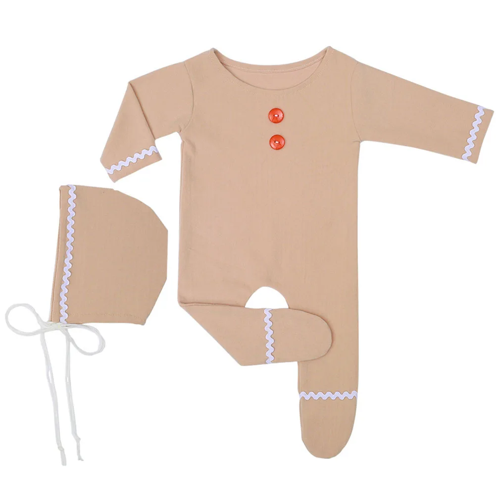 

Gingerbread Man Footie Long Sleeve Romper Hat Newborn Baby Boy Girl Christmas Photography Props Toddler Infant Costumes