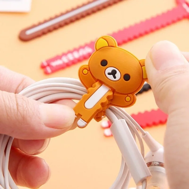 4Pcs Random Style Cute Animal Cartoon Earphone Winder Cable Cord Organizer Holder