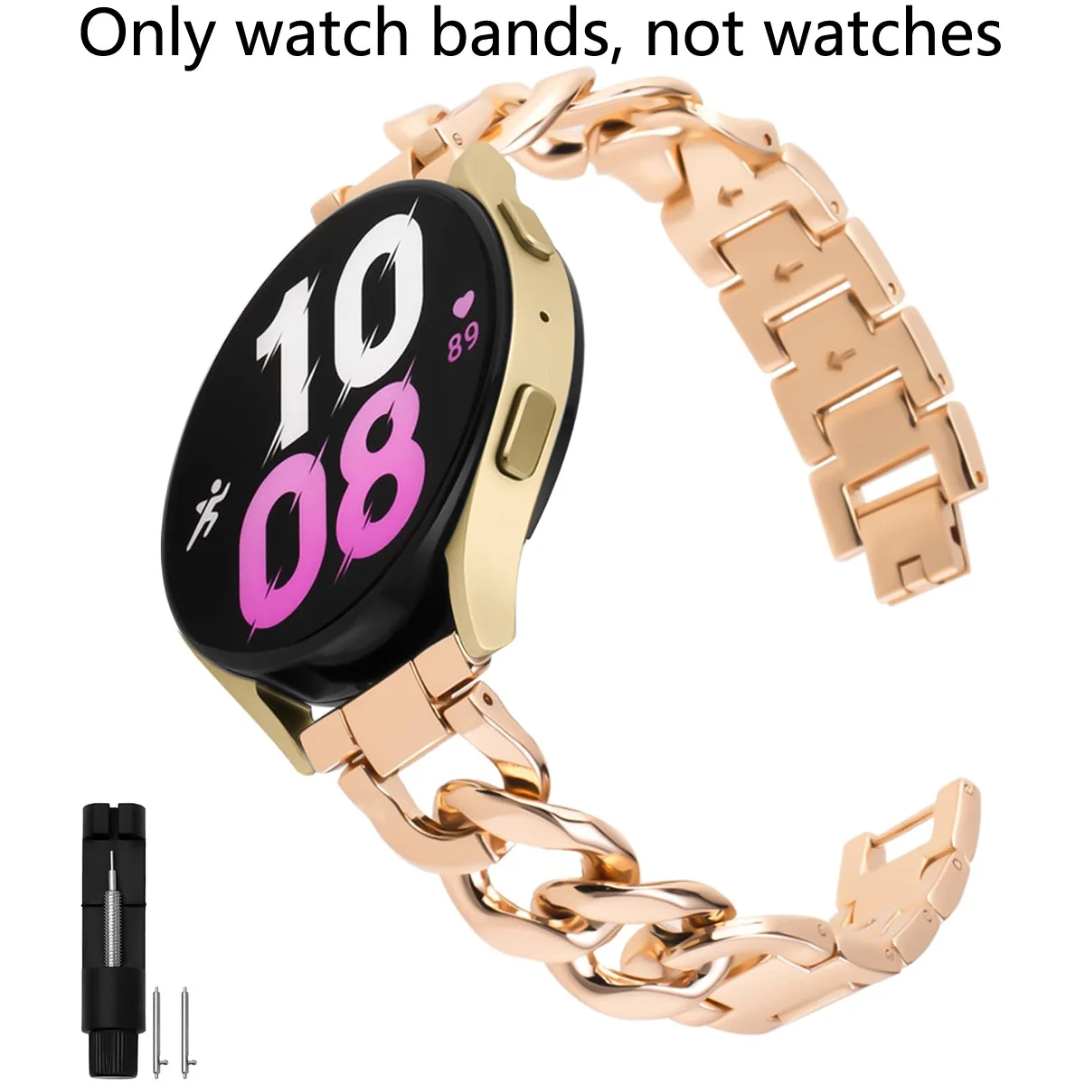 20/22mm Stainless Steel Watch Strap for Samsung Galaxy Watch7 Metal Single Row Chain Adjustable Watch Band in 20/22mm Sizes