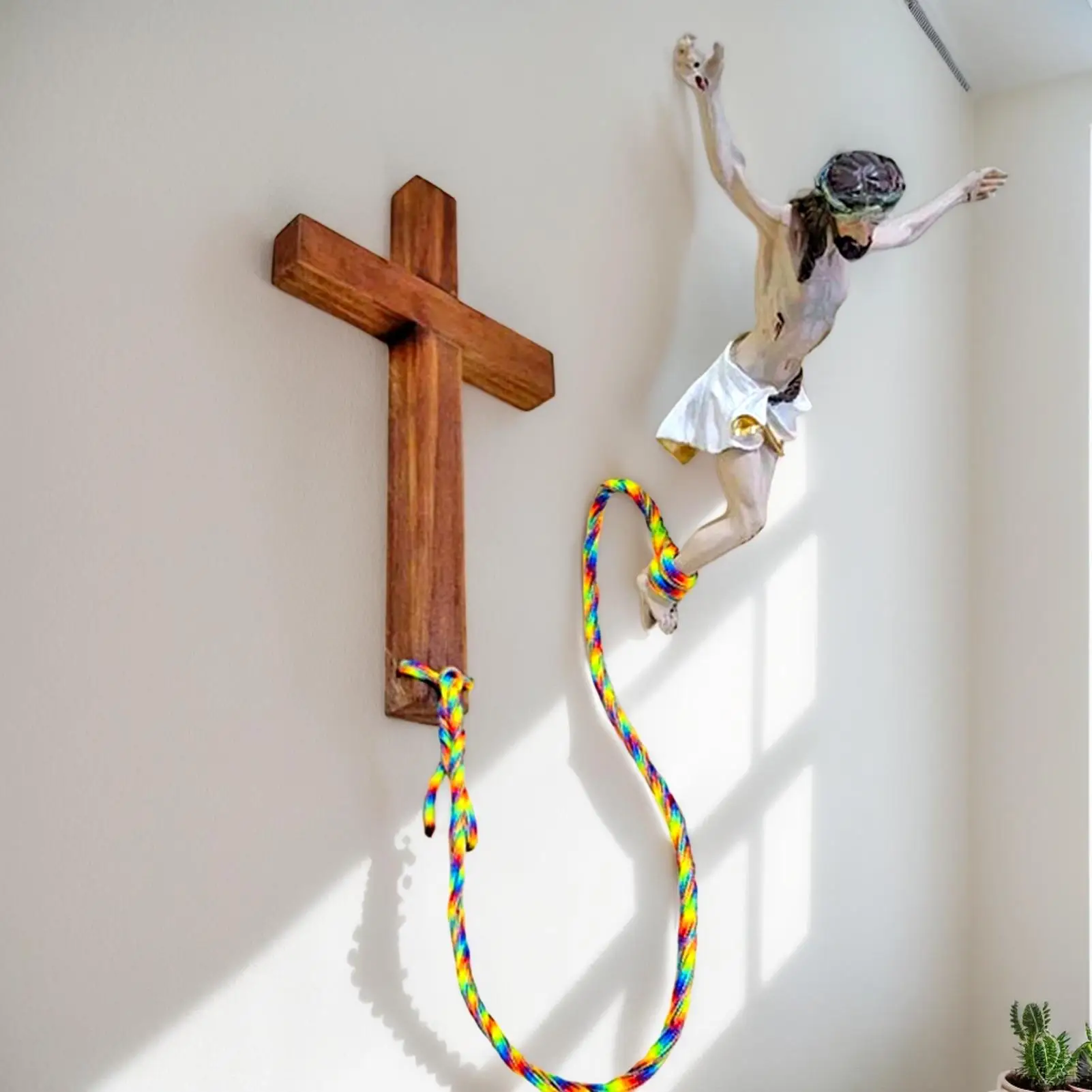Jumping Jesus Crucifix Resin Figurine Unique Religious Artwork Handmade Wall Art Ornament for Home Church Living Room Decor