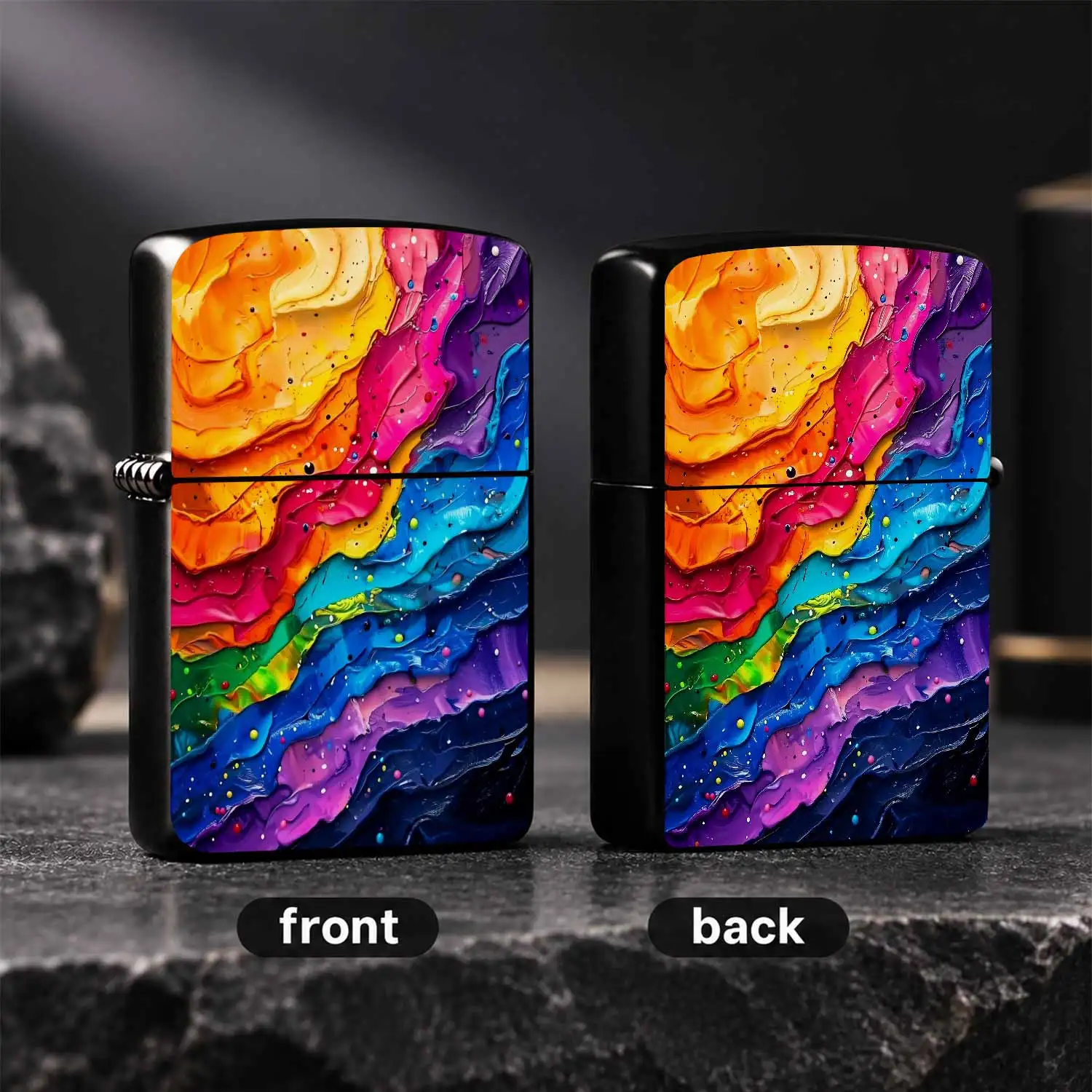 Vibrant Impasto Rainbow Art Lighter, Abstract Fluid Color Texture Portable Igniter, Stylish All-Match Daily Use Tool For Party Gathering, Gifting, Indoor Outdoor Scenarios, Unique Artistic Practical Ignition Accessory F A Humorous And Inter