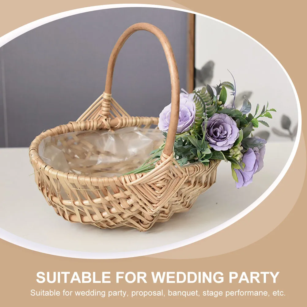 

2Pcs Rattan Woven Flower Baskets Handheld Handle Design for Wedding Decor Home Styling Flower Arranging Basket Bridal Shower