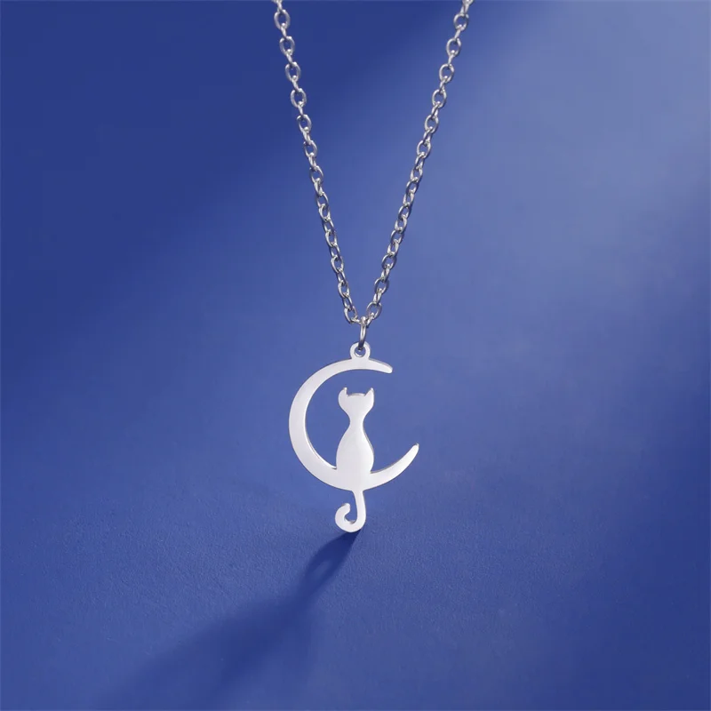 Charme Katze Anhänger Halsketten für Frauen Mädchen Schlüsselbein Mond Kette Choker Halsketten Edelstahl Party Schmuck Geschenke Zubehör – Detail 16