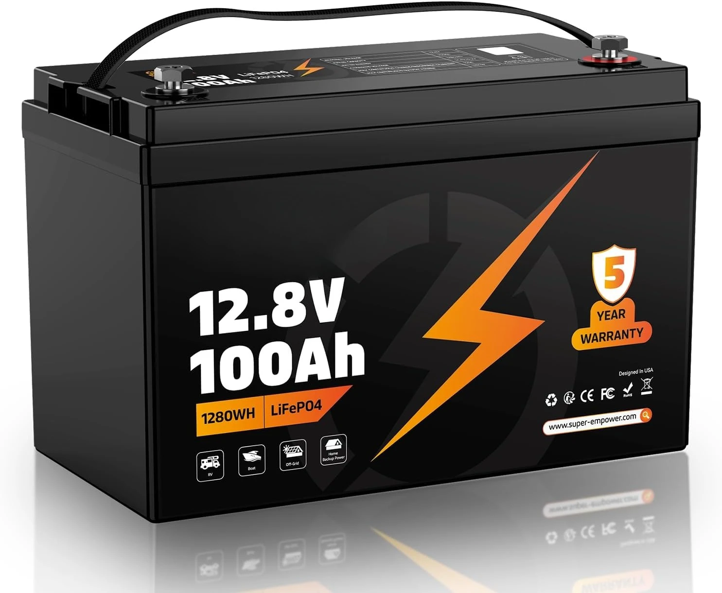 

Литиевая батарея LiFePO4 12В 100Ач - BCI Group 31, глубокоразрядная LiFePO4 батарея для автодомов с защитой от низких температур, BMS 100А, 1280Втч, макс. 100А