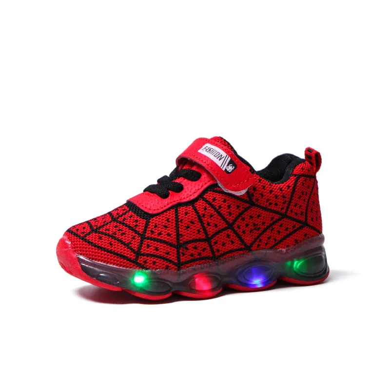 New Disney cartoon boys  Spider-Man cute Casual shoes with led light soft sports shoes for kids gift EU size 21-36