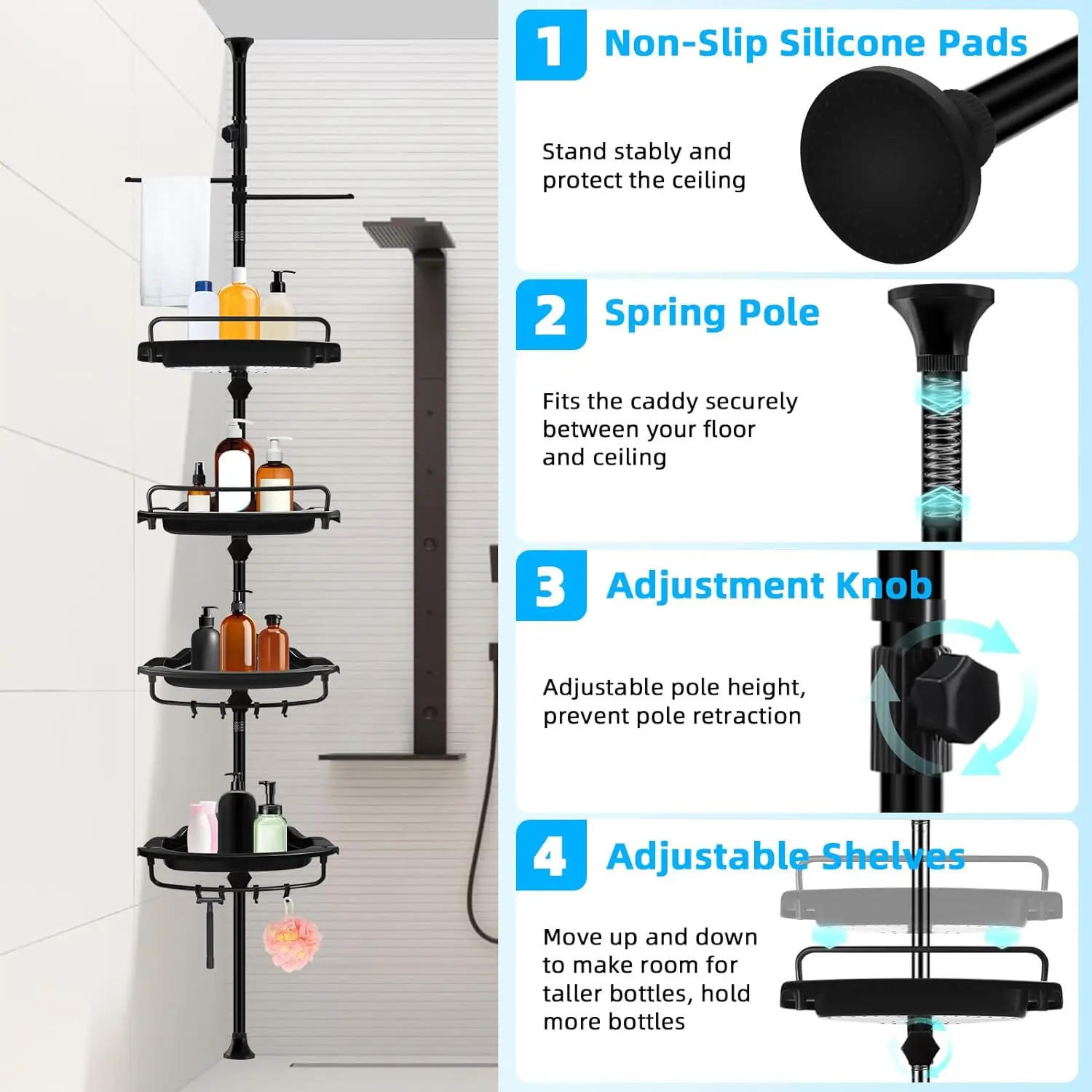 1pc bathroom rack adjustable bathroom rack black/white