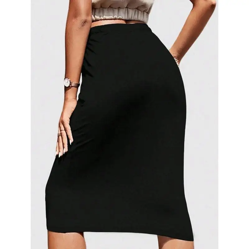 Pure Color Slit Skirt Midi Split Skirt Denim Fabric mid Waist Design Other Material Batwing Shape Other Season Winter Collection