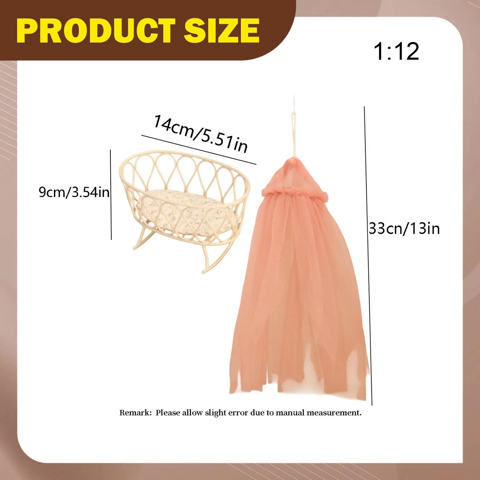 Juego de cuna y dosel a escala 1:12, muebles realistas para casa de muñecas, cama en miniatura, cama de bebé para juegos de rol, diseño de escena de vida