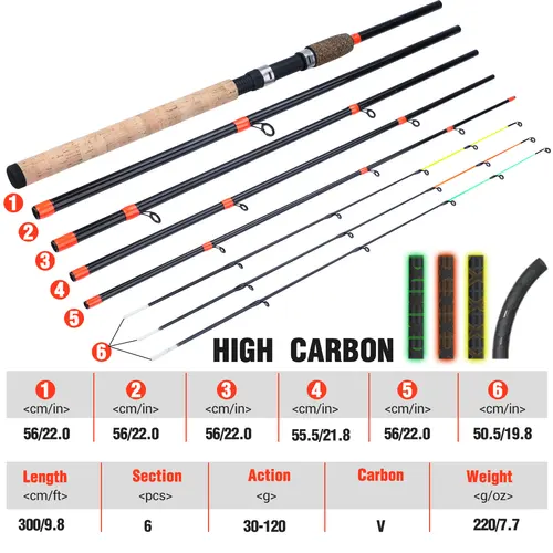 Imagen 2 del producto Sougayilang, nueva caña de pescar alimentadora, mango alargado, 6 secciones, caña de pescar L M H Power, caña de viaje de fibra de carbono, aparejos de pesca