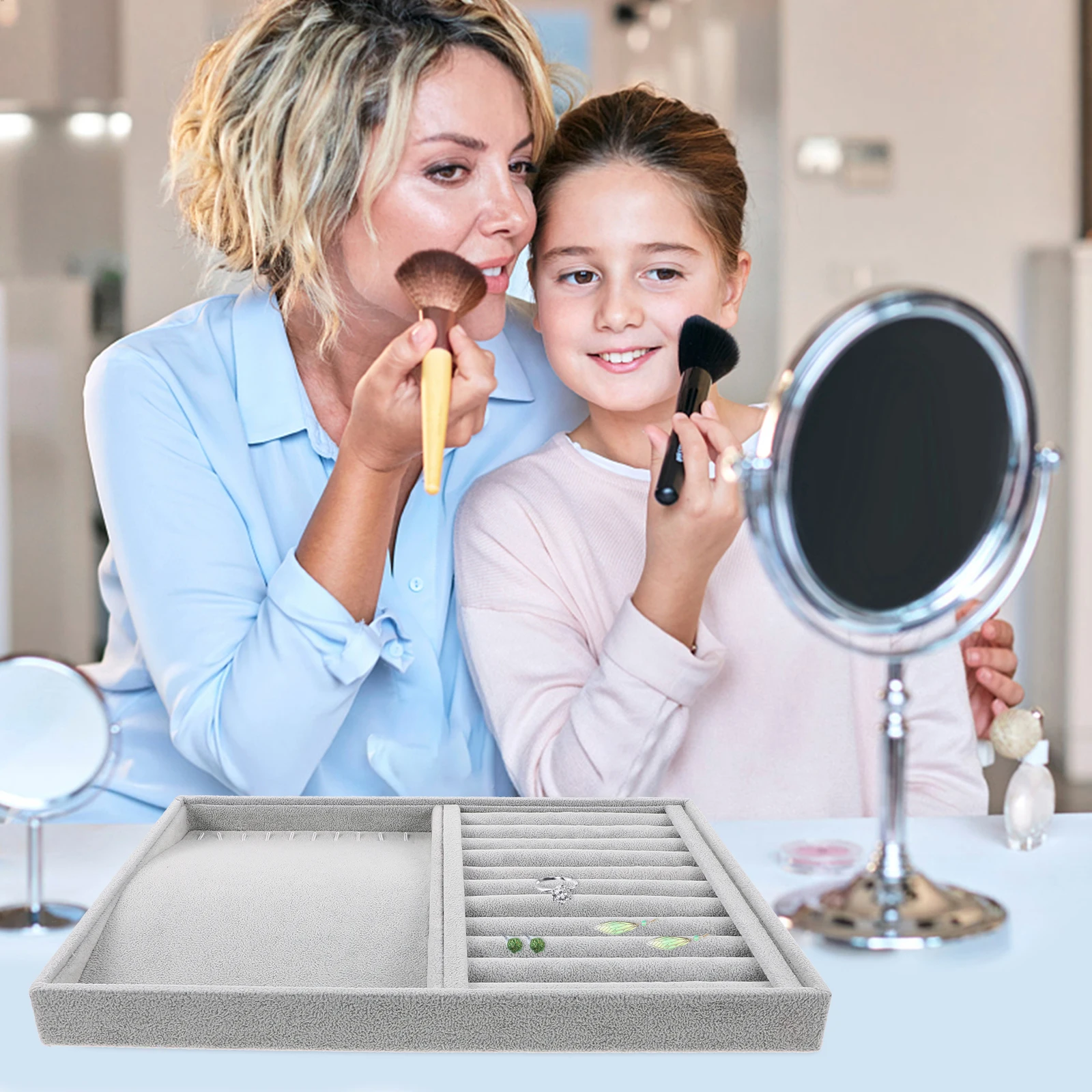 

Multifunctional Suede Jewelry Tray for Rings Necklaces ganizer Storage Display Grey Material Selling St