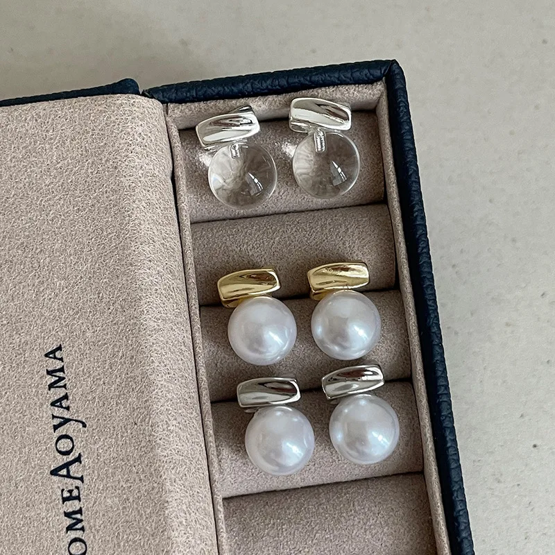 Minar Classic Simulated Pearl Transparent Glass Beads Ball Geometrical Dangle Earrings for Women Office Career Jewelry Wholesale
