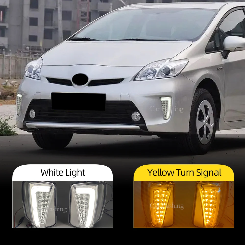 1Pair For Toyota Prius ZVW30 2012 2013 2014 2015 LED Front Bumper Fog Lamp DRL Daytime Running Lights Yellow Turn Signals light