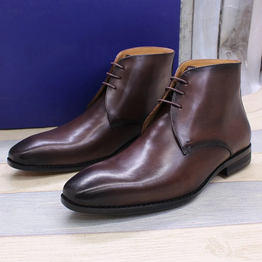

Comfortable Genuine Leather Mens Ankle Boots Handmade Lace Up Derby Shoes High Quality Dress Formal Boot for Men Classic Shoe