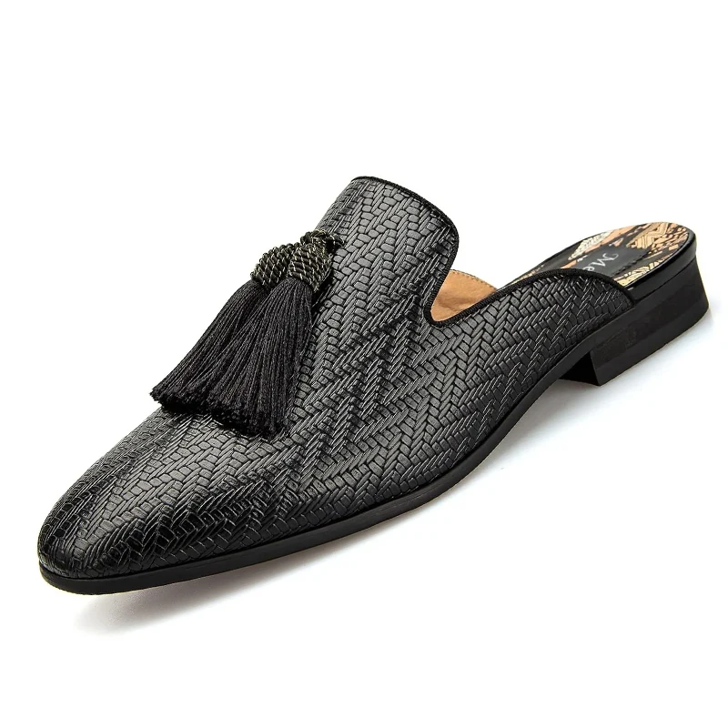 Leather Slippers Breathable Summer Men's Slippers Slip-On Loafers Leather Formal Wear Casual Open Back Sandals