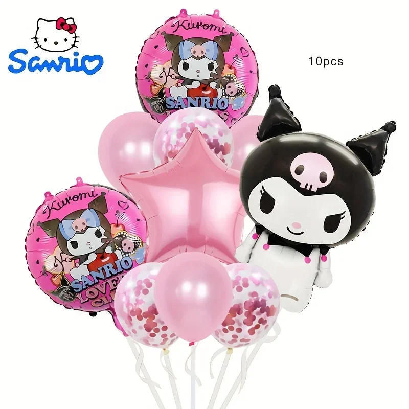 

10pcs Kawaii Sanrio Kuromi Birthday Party Decoration Melody Kitty Foil Latex Balloon Backdrop Banner Cake Topper Baby Shower