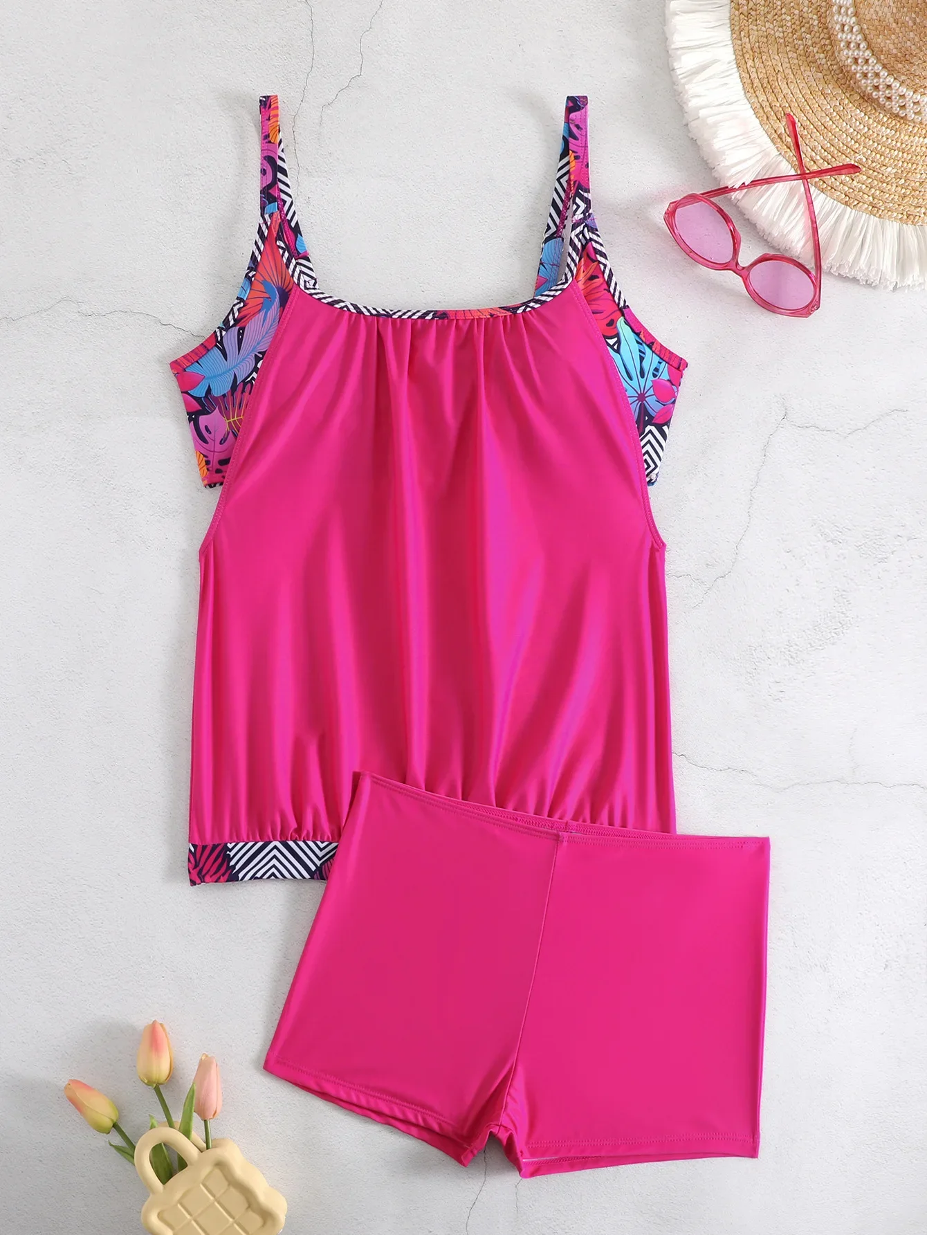 

2025 комплект танкини с вырезом и принтом, женский леопардовый купальник, сексуальный купальник с высокой талией, бикини-боксеры с контролем живота, купальный костюм