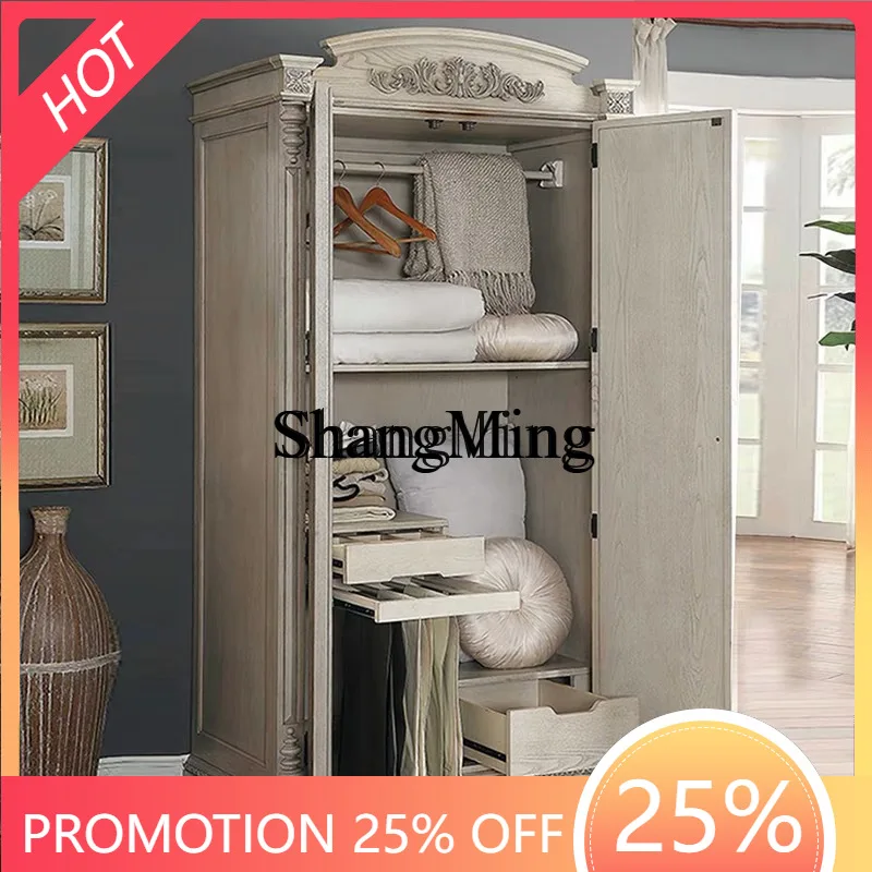 

CL solid wood bedroom wardrobe double door old carved ivory white wardrobe single wardrobe