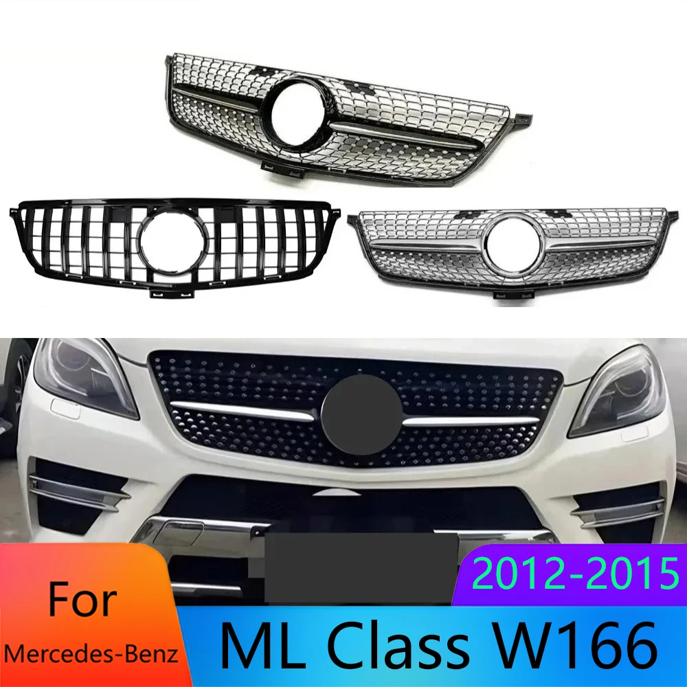 

Для Mercedes ML W166 2012-2015 решетка переднего бампера глянцевый черный спортивный сетчатый гриль ABS высокое качество ML350 ML400