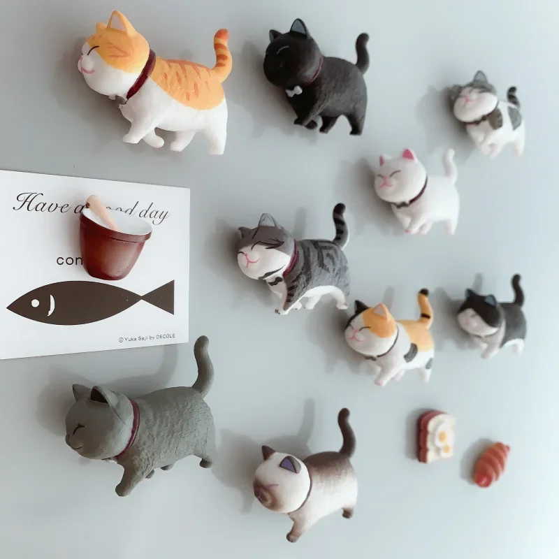 

9Pcs/Set Creative 3D Cartoon Cat Fridge Stick Magnet Creative Bow Tie Cute Magnetic Stick Message Stick Home Decoration