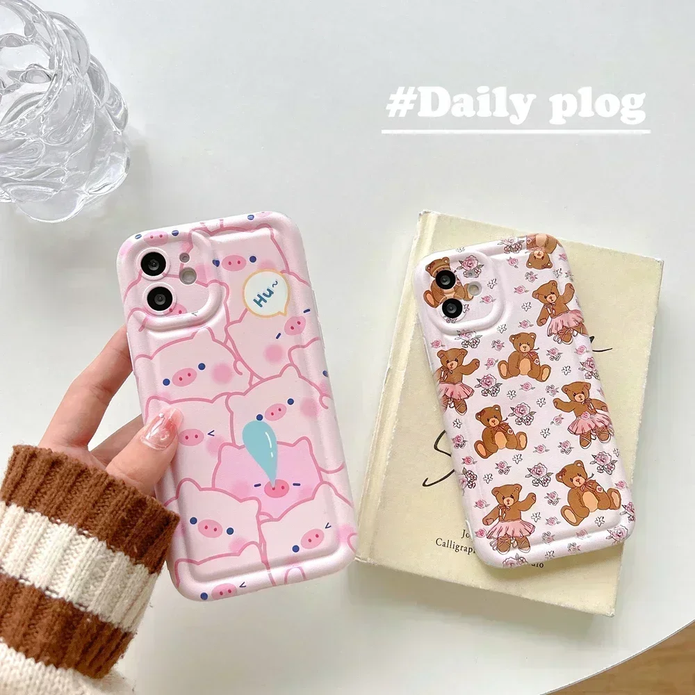 For Motorola Moto G22 G13 G23 G53 G73 G72 G9 Play Pink Bear Pig Cartoon Soft Phone Case