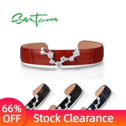 SANTUZZA 925 Sterling Silver Bracelet Bangle for Women Adjustable Red/Black/Brown/Blue Leather Pisces Constellation Fine Jewelry