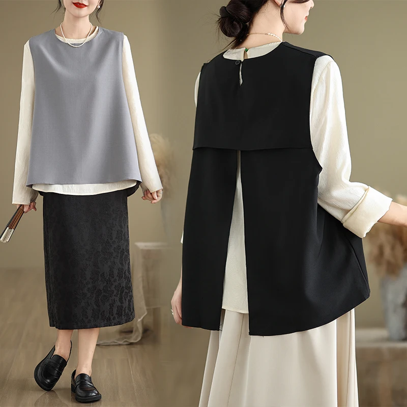 

Faionable Bla Жилет Женский Весенне-Осенний Ba Сплит Дизайн Сенсационный Жилет Верхняя Одежда Многослойный Костюм Жилет Топ