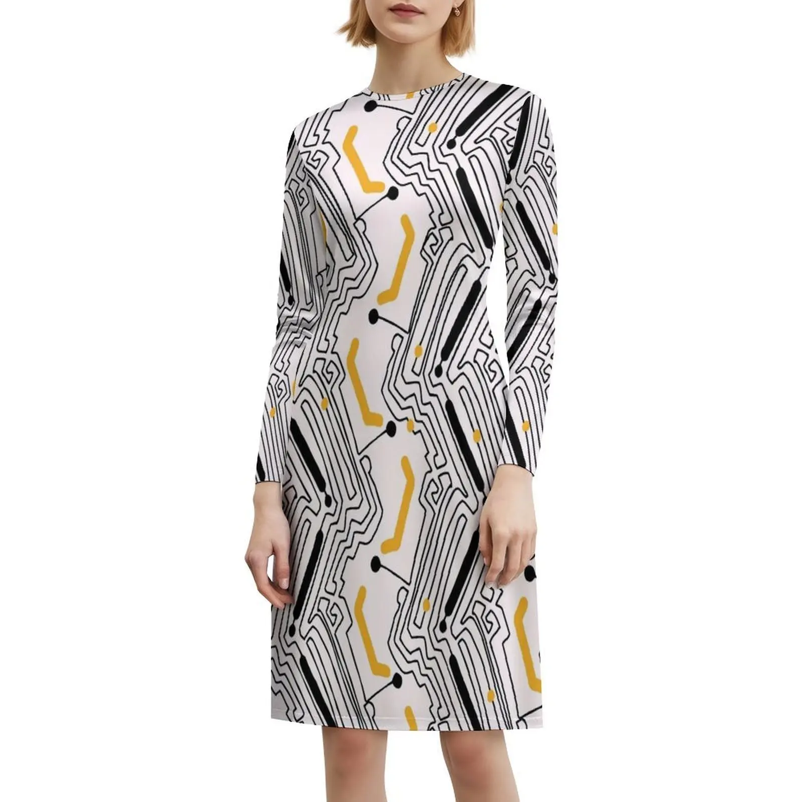 فستان عطلة مثير على طراز لوحة دوائر كهربائية حديثة للنساء فستان قصير لحفلات الشاطئ وأعياد الميلاد محب الطالب الذي يذاكر كثيرا نمط الدائرة الكمبيوتر #6