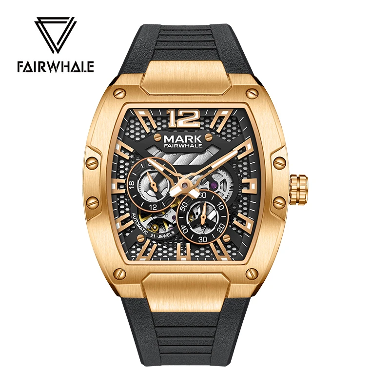 

Mark Fairwhale Роскошные мужские часы с автоматическим механизмом Модные повседневные спортивные водонепроницаемые механические часы с резиновым ремешком Reloj Hombre