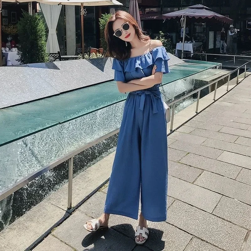 Women's Fashion Chiffon Jumpsuit 2025 Summer New Solid Color Strap Overalls Ankle-Length Wide Leg Pants For Women Elegant Romper