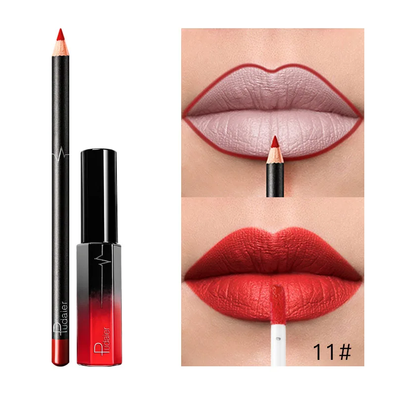 2PCS Matte Lip Gloss + Lip Liner Pen Set 36 Colors Waterproof Long Lasting Purple Red Lip Tint Sexy Waterproof Makeup Cosmetics