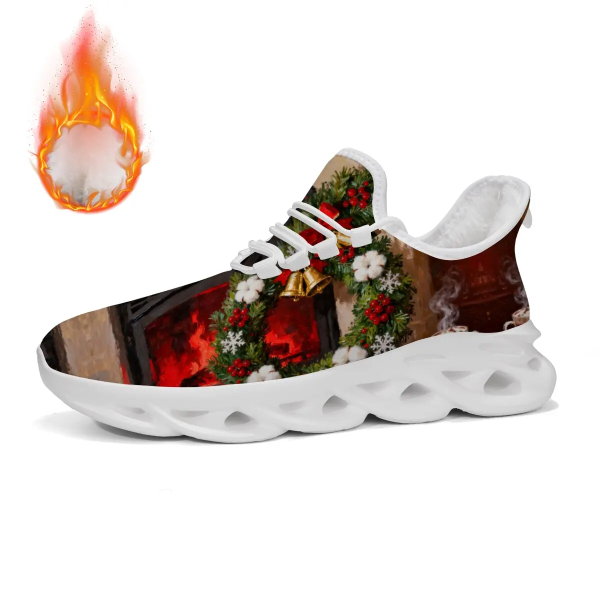 크리스마스 휴일 선물 만화 글자 크리스마스 트리 컬러 블록 눈송이 패턴 플리스 따뜻한 로우탑 레이스업 캐주얼 신발