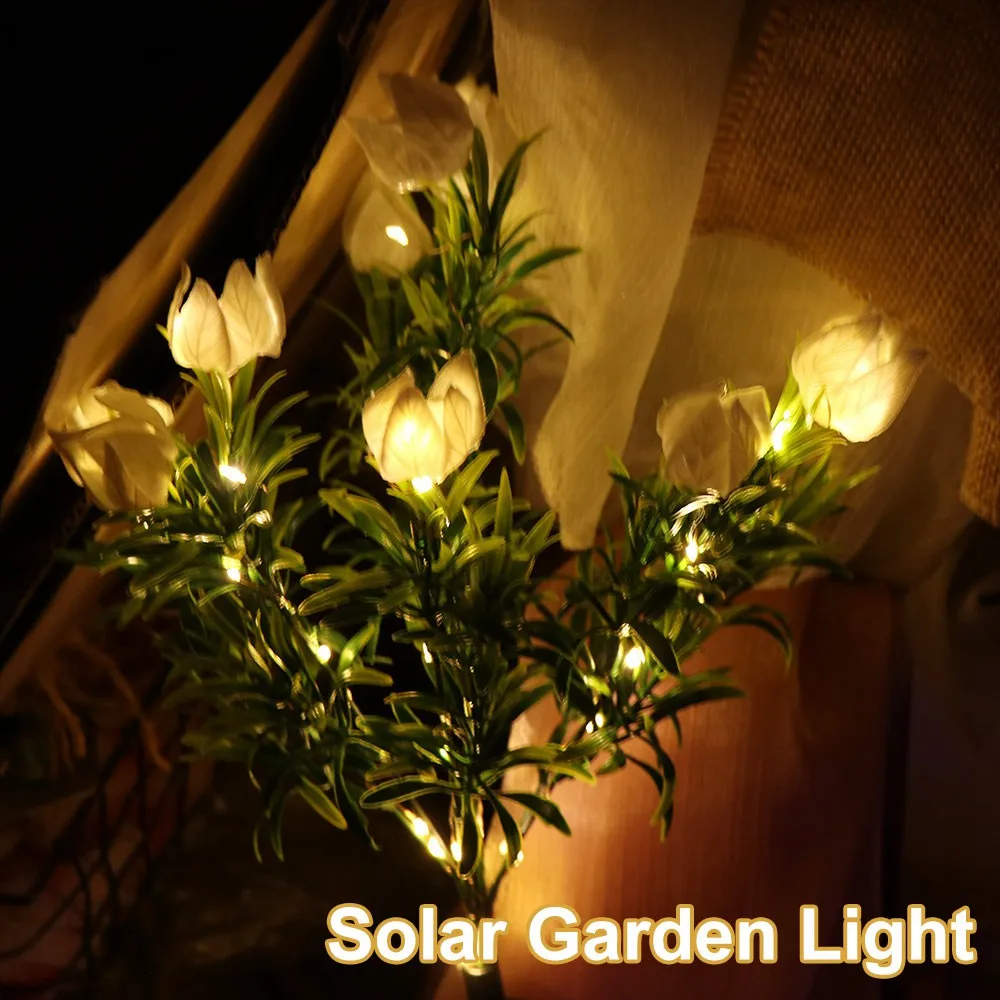 Gardenia Flower Solar Artificial Flower Light 42LED Multi-Color Changing Outdoor Solar Garden Light Solar Powered Colorful Light