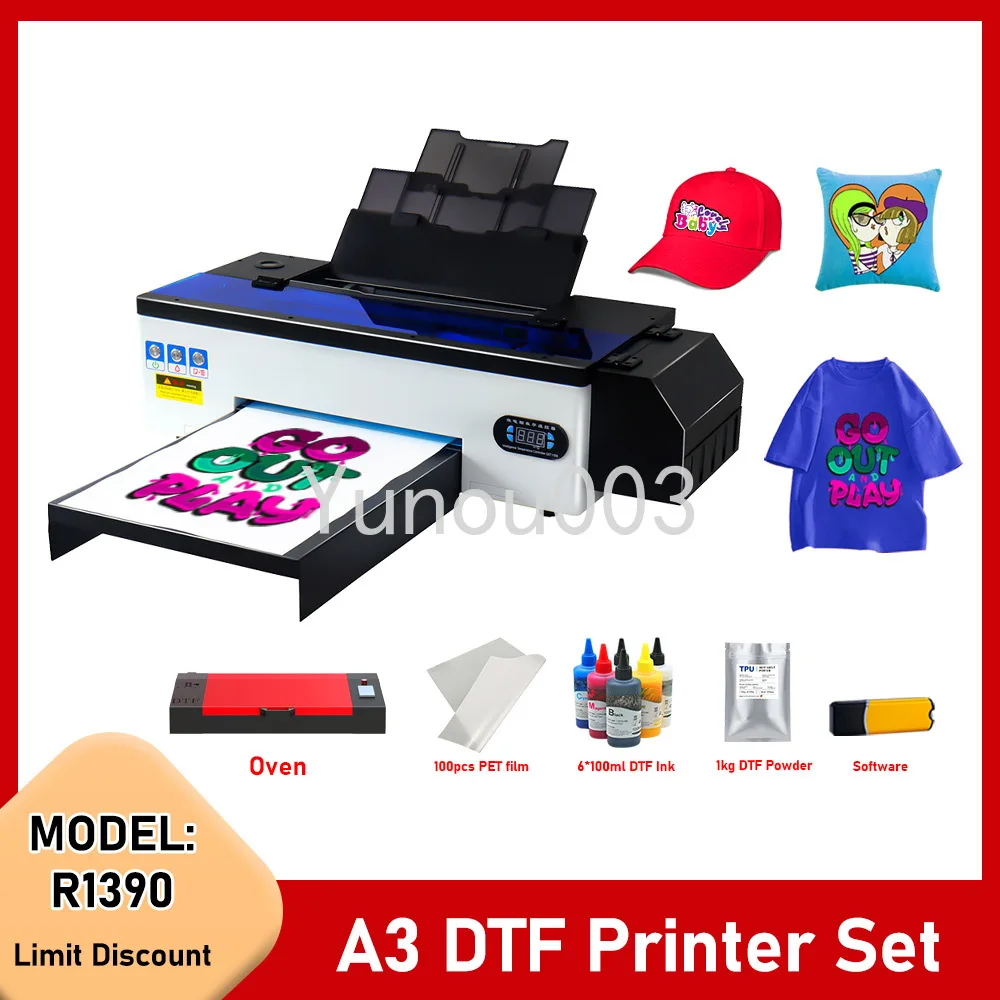 Printer Direct To Film Transfer Printer with Roll Feeder Preheating A3 DTF Printer for T Shirt Dark and Light Clothes A3 DTF