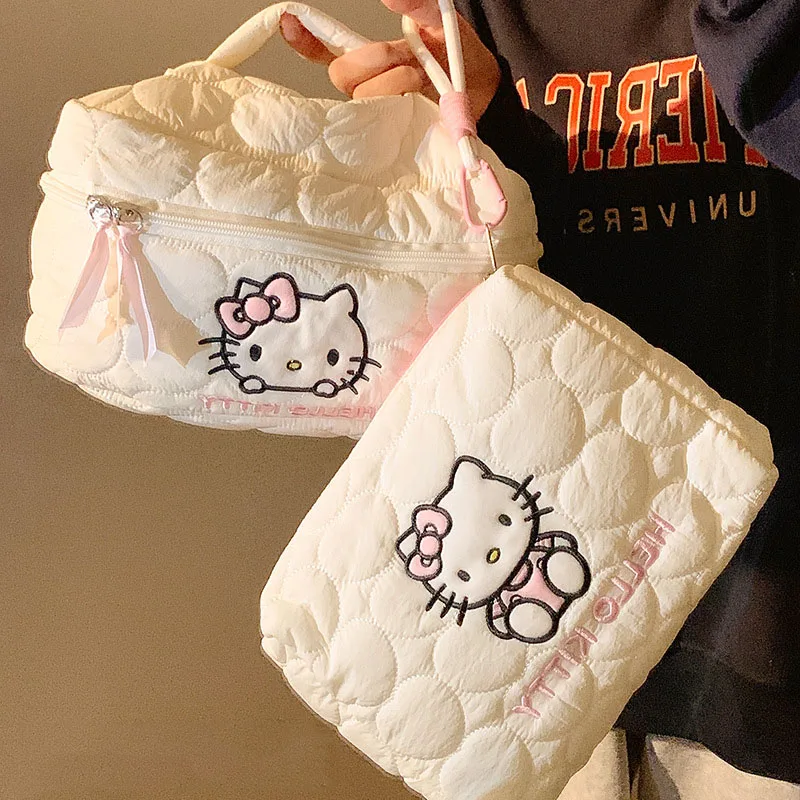 

MINISO Hello KTCat Cream Down Soft Cloud Makeup Up Bag Storage Bag Square Large Capacity Cute Girls Women Travel Cosmetic Pouch
