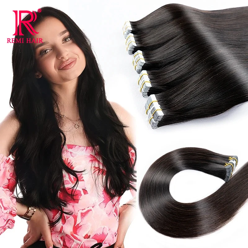 Tape in Human Hair Extensions 100% Real Adhesived human hair bulk natural color 613 Bone Straight Hair PU for Women 20 pcs 40pcs