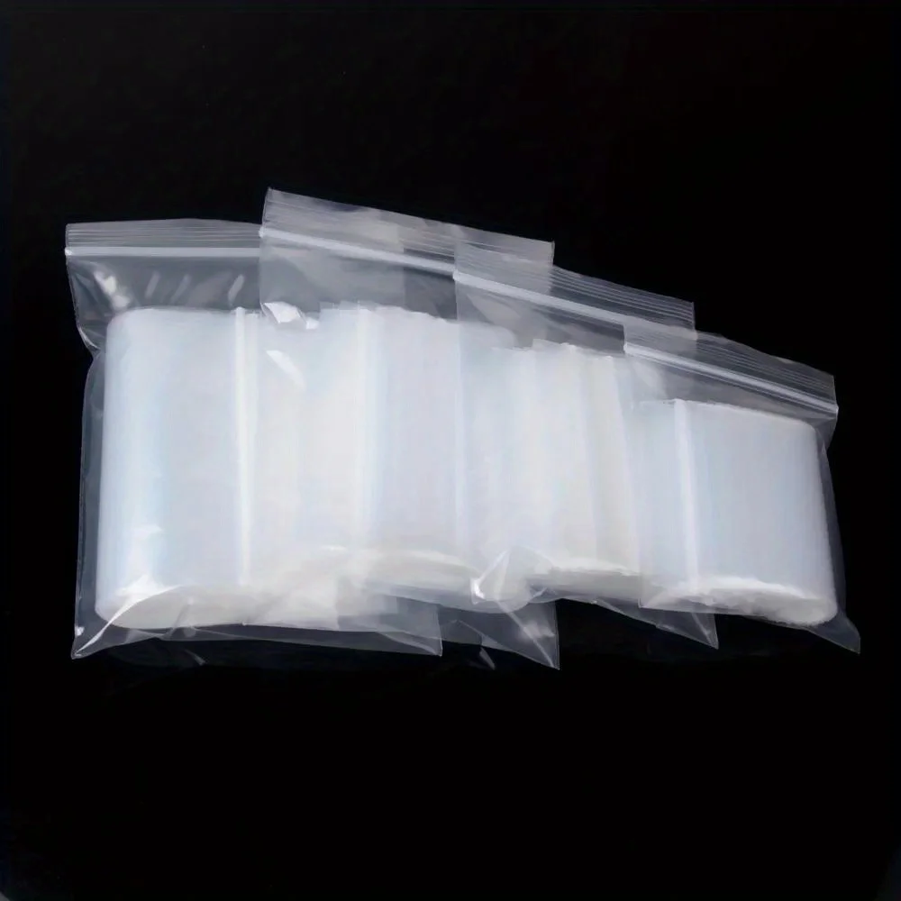 100 Stück, dicke, durchsichtige Aufbewahrungsbeutel mit Reißverschluss und Reißverschluss, robuste, transparente Kunststoff-Kleinschmuckverpackung, wiederverschließbare Polybeutel, Lebensmittel
