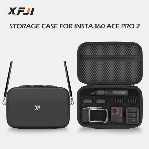 XFJI-Bolsa de almacenamiento de viaje para cámara Insta360 Ace Pro 2, Estuche de transporte, bolso de hombro de PU para accesorios Insta360 Ace Pro
