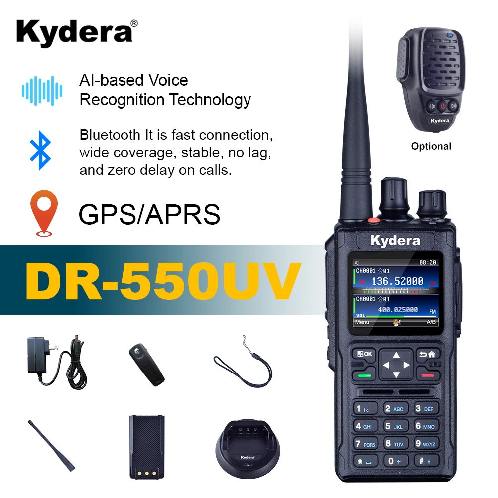 KYD/ NHR1 VHF UHF Handheld Digital Wireless 2-way Communication DR-550UV AES256 IPx4 Water Resistant 5km Range 2000-2500mAh