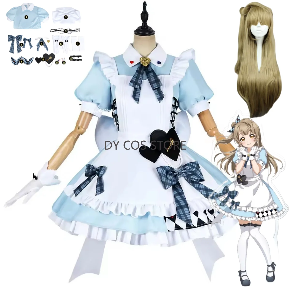 

Аниме Love Live U's GiGO Cafe Kotori Minami Косплей Костюм Кафе Kousaka Фартук Платье Горничной Униформа Парик Женский Kawaii Костюм Для Вечеринки