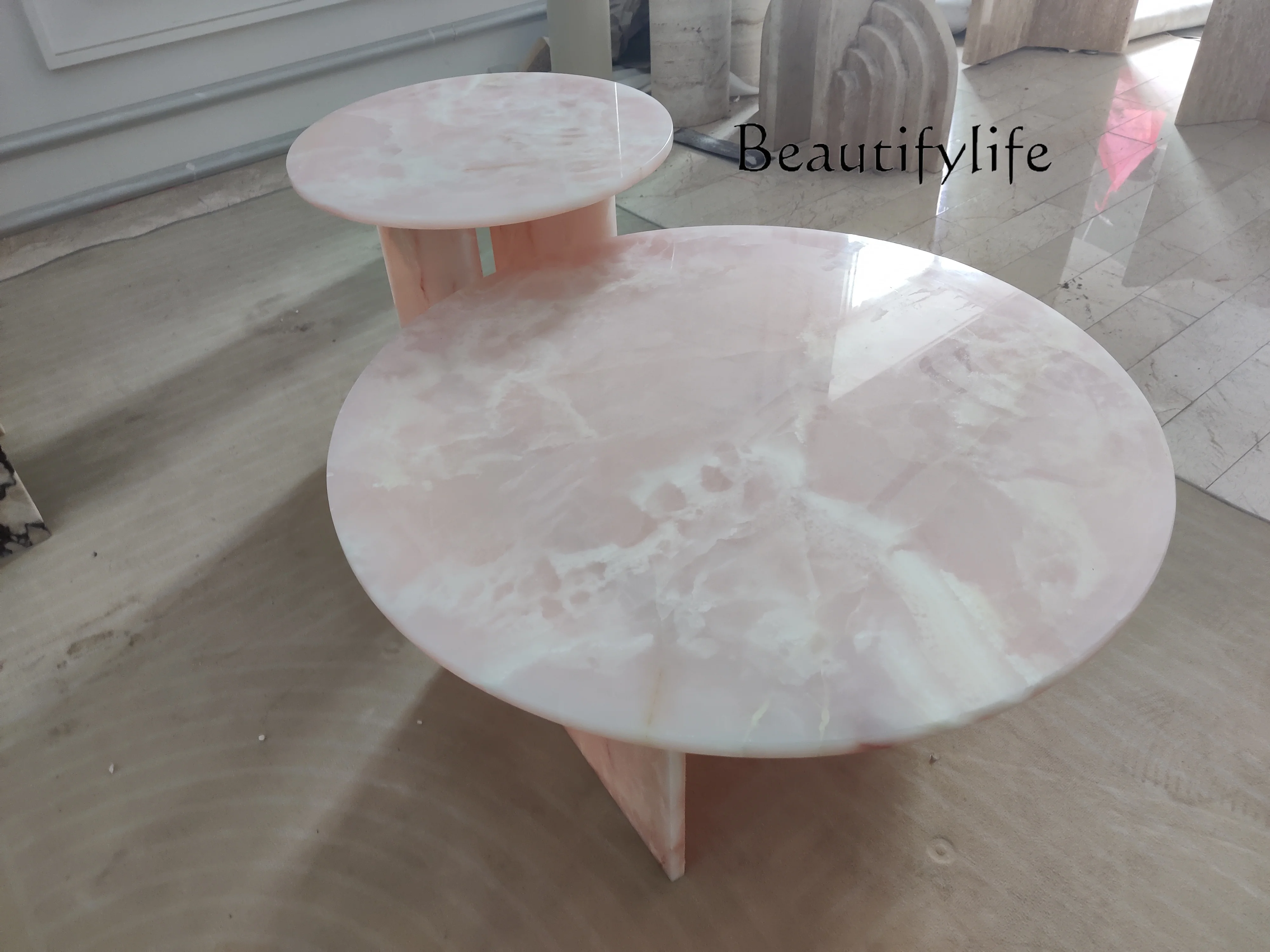 

Nordic natural travertine coffee table small apartment living room creative tea table marble designer wabi coffee table