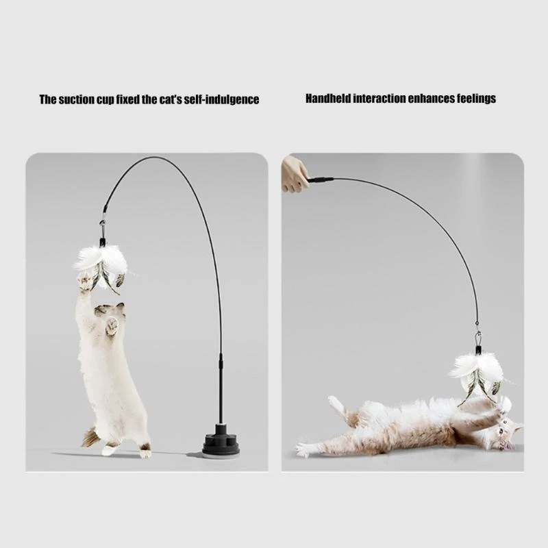 لعبة عصا إغاظة القطط بالشفط مع دعابة آمنة دوارة من الريش للحيوانات الأليفة