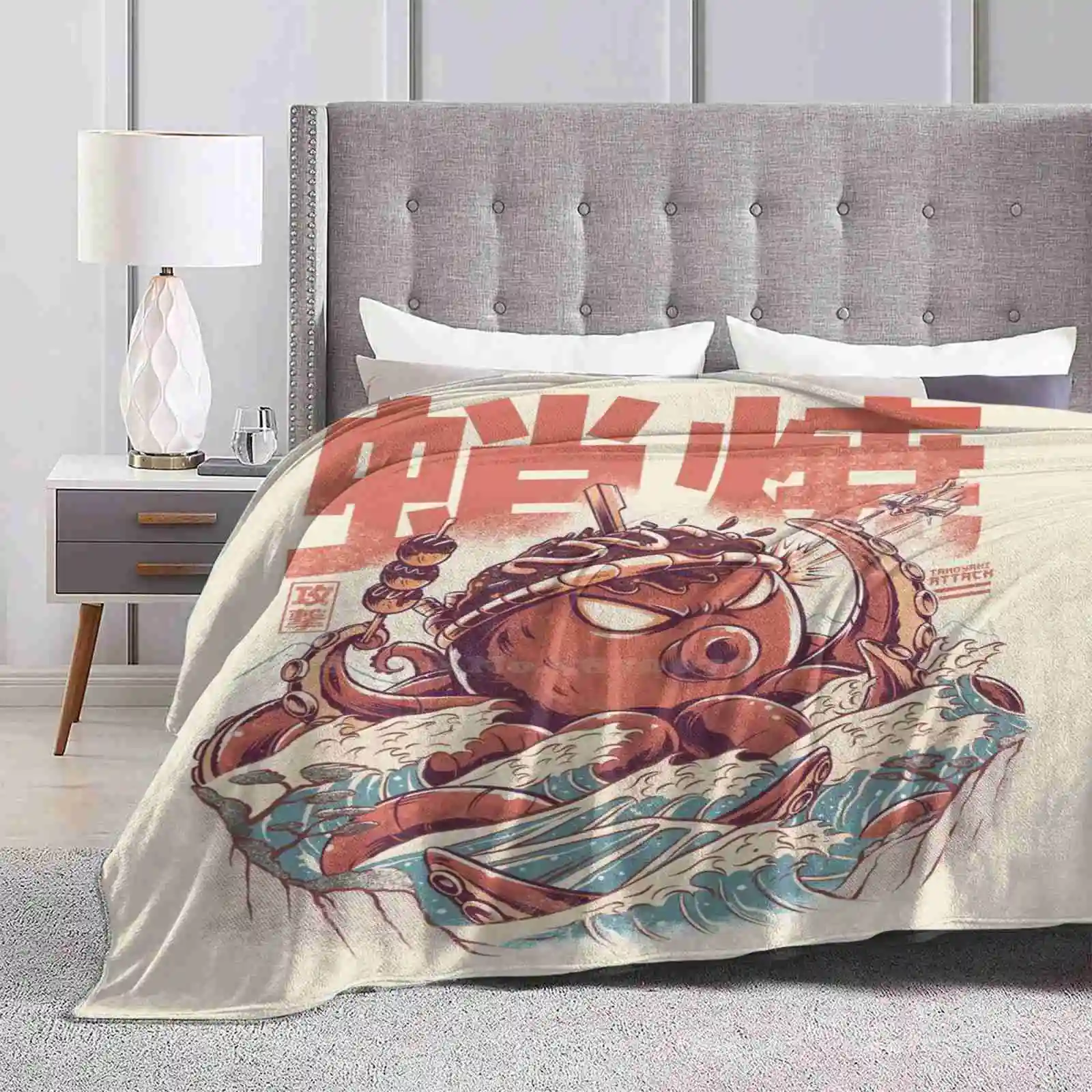 Takoyaki Attack New Arrival Fashion Leisure Warm Flannel Blanket Monsters Takoyaki Great Wave Off Kanagawa Vintage Kaiju