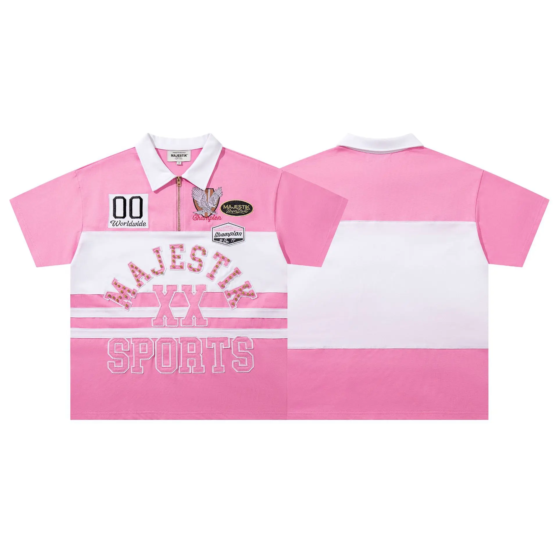 Majestic Retro Graffiti Rhinestone Tiger Print T-Shirt - Trendy Streetwear Loose Short-Sleeved Polo Shirt - Summer
