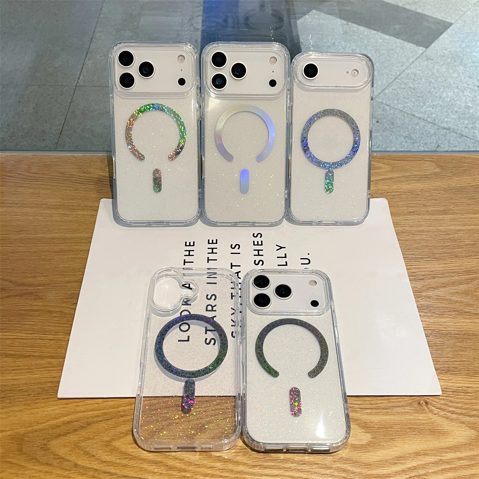 

For iPhone 17 Promax laser glitter colorful star magnetic phone case, Apple 16 Pro large hole lens 17Air/15/14/13/12/11