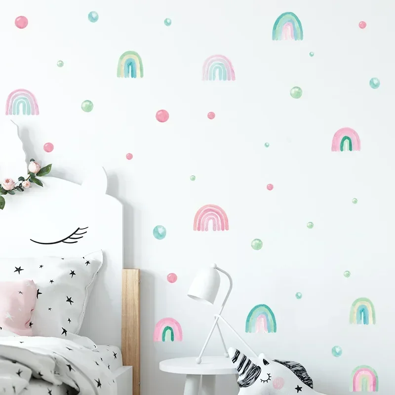 Cartoon Colorful Dots Rainbow Wall Sticker Kids Room Bedroom Home Decoration Mural Kindergarten Stickers DIY Beautify Wallpaper