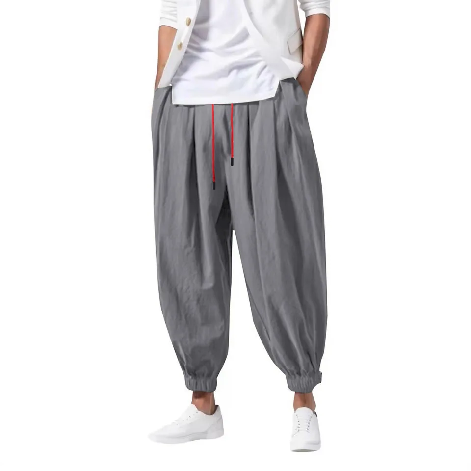 

Men's Cotton Linen Trousers Summer Trousers Beach Pants Drawstring Elastic Waist Straight Pants Comfortable Breathable Casual