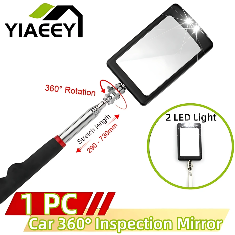 Telescoping Flexible Head Inspection Mirror Car Bottom with Light Adjustable Detection Mirror Magnification Inspection Mirror