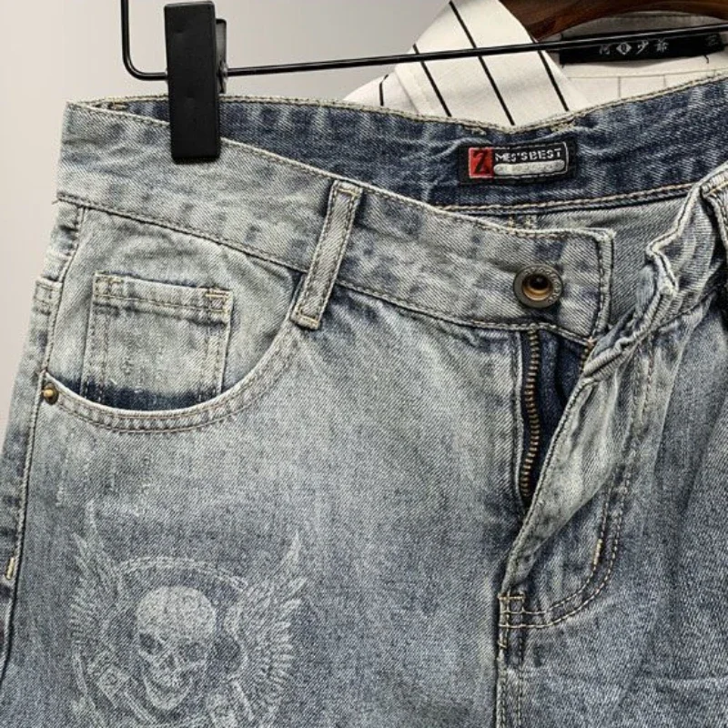 Pantalones cortos de mezclilla para hombre, Jeans cortos ajustados con gráfico de Hip Hop, diseñador, tendencia de venta, nuevo en con Emo juvenil,